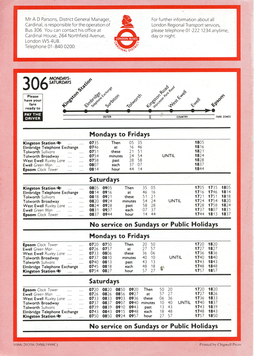 October 1986 timetable